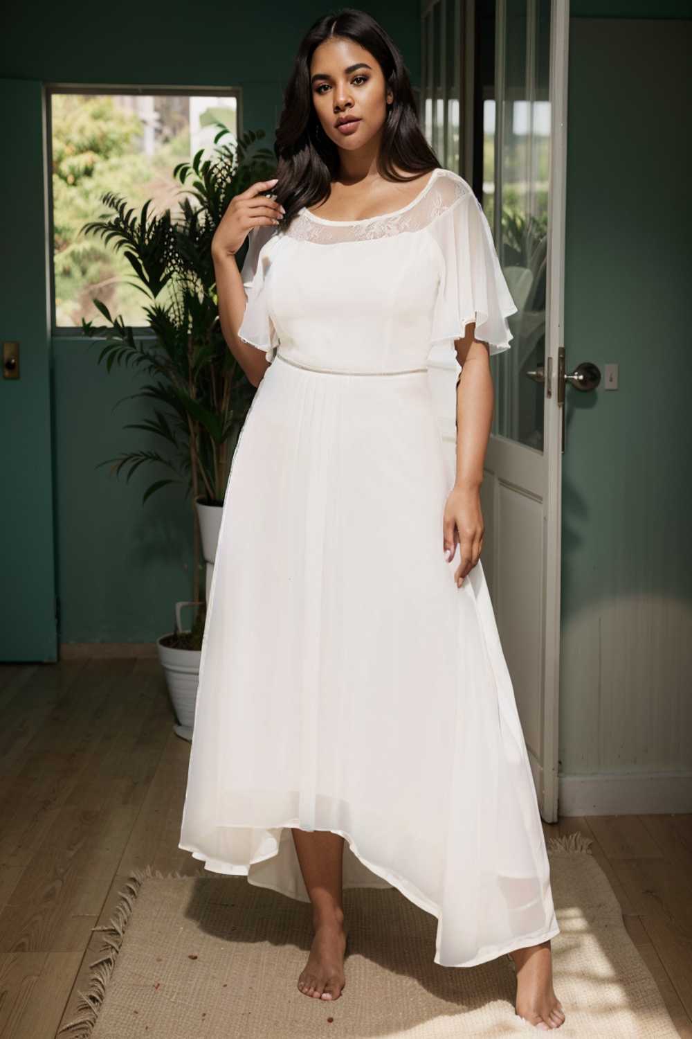 elegant boat neck a line midi dress for plus size women