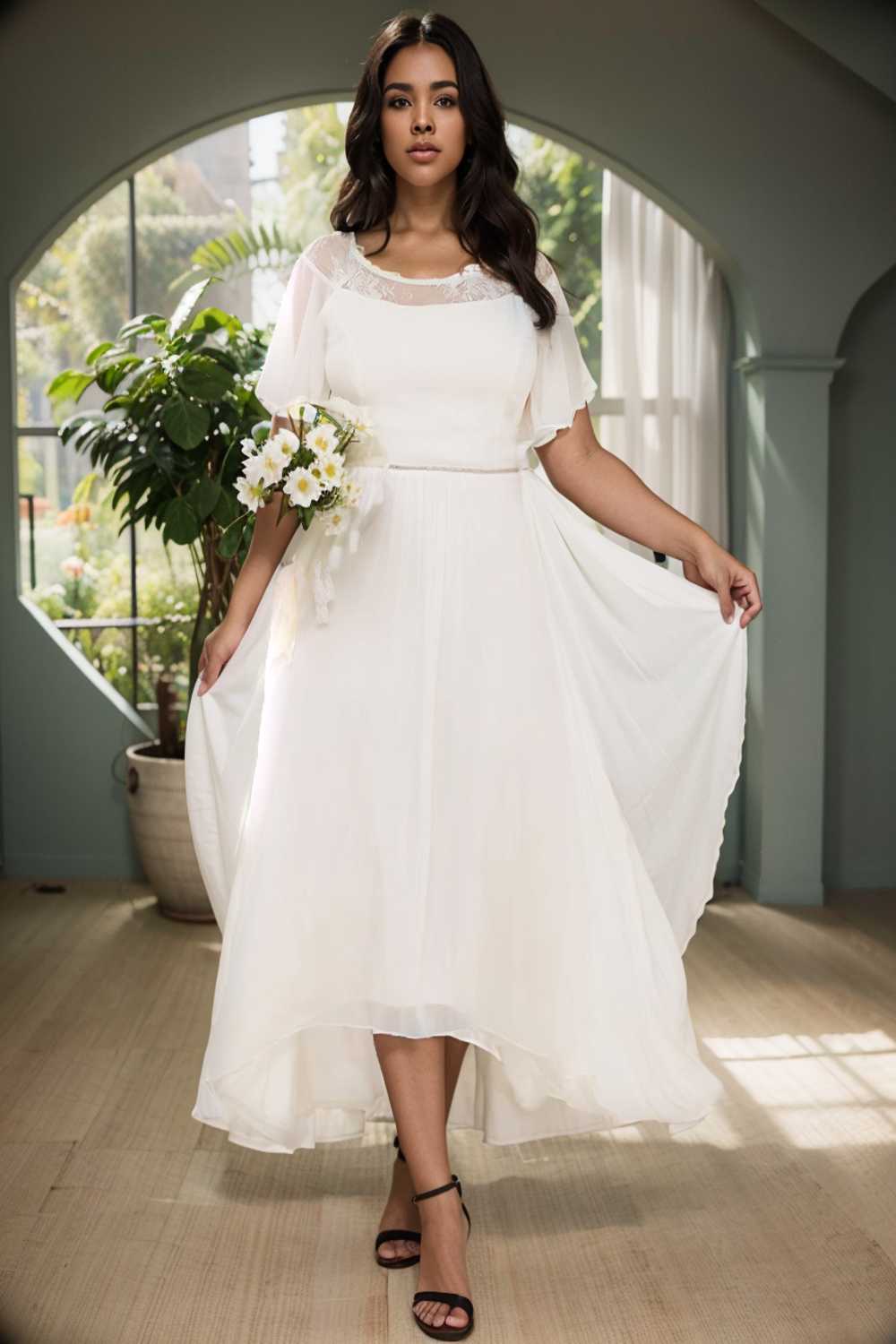 elegant boat neck a line midi dress for plus size women