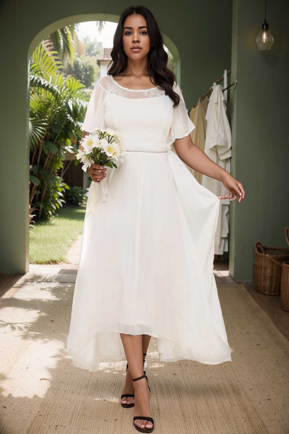 elegant boat neck a line midi dress for plus size women