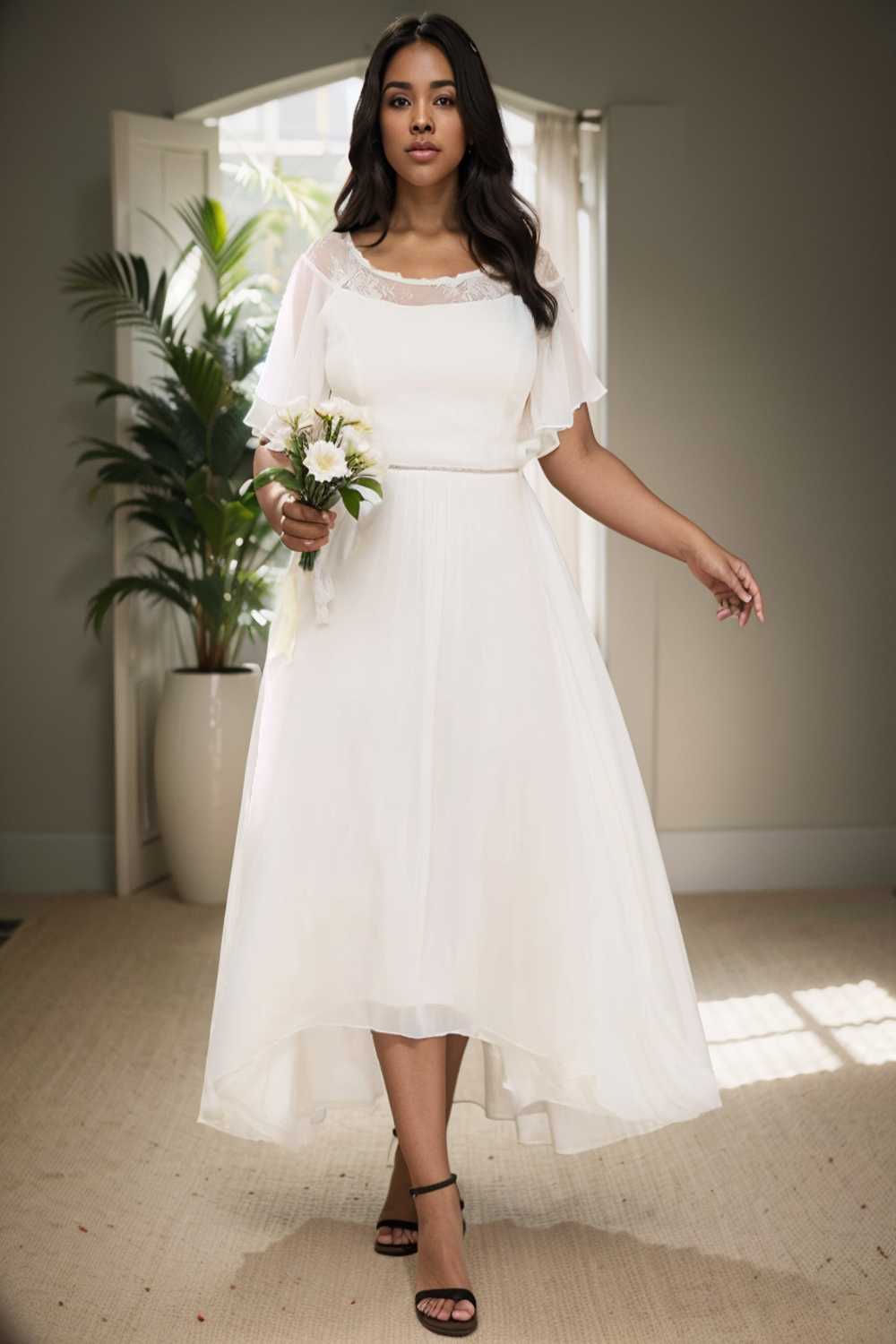elegant boat neck a line midi dress for plus size women