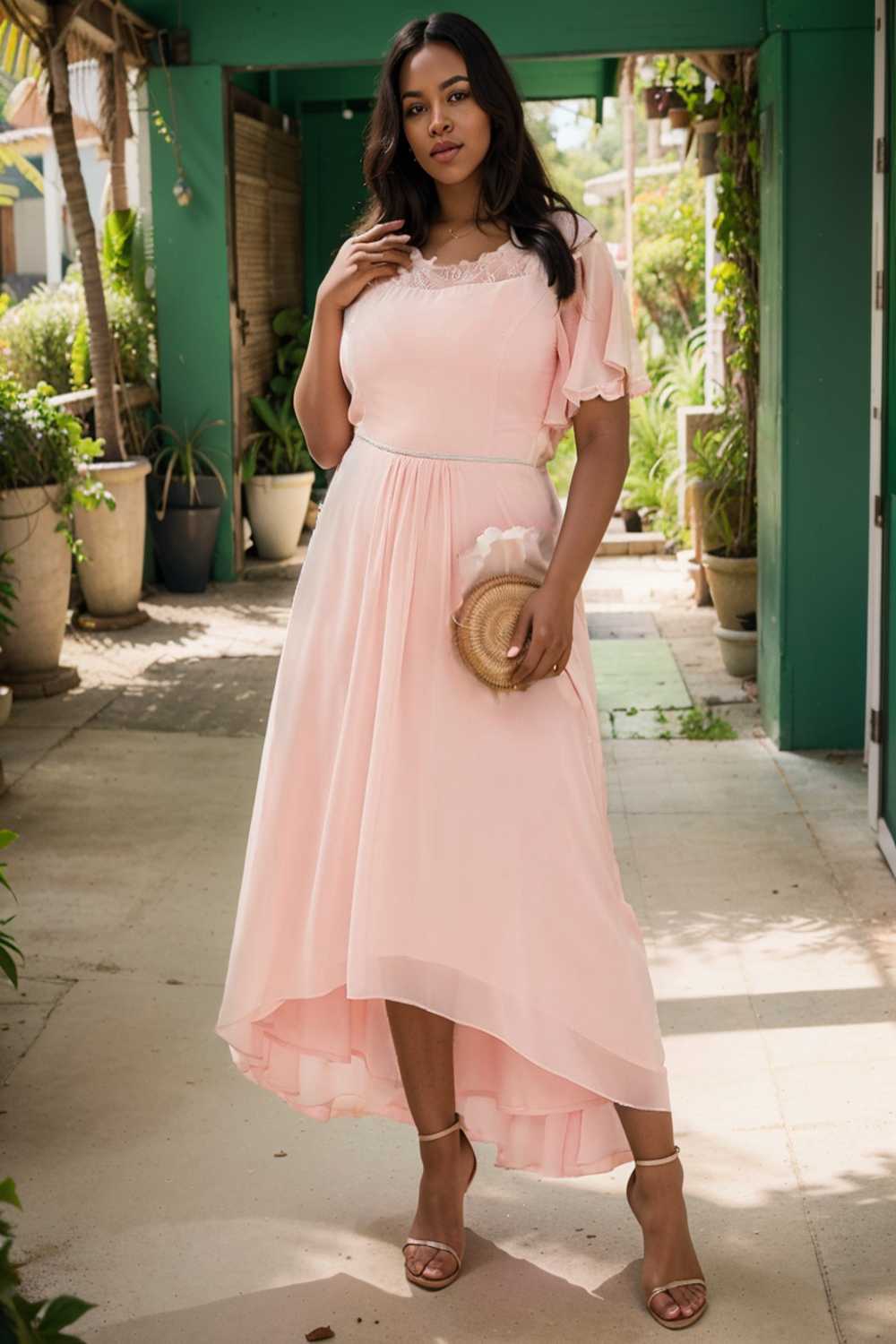 elegant boat neck a line midi dress for plus size women