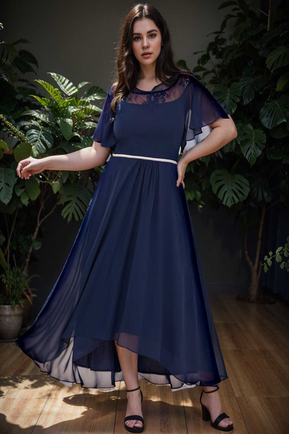 elegant boat neck a line midi dress for plus size women
