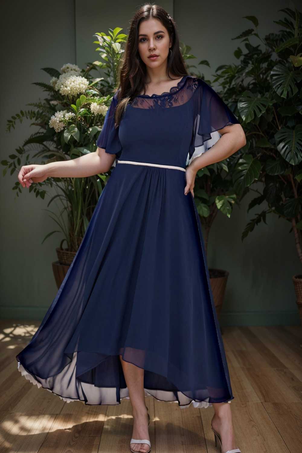 elegant boat neck a line midi dress for plus size women