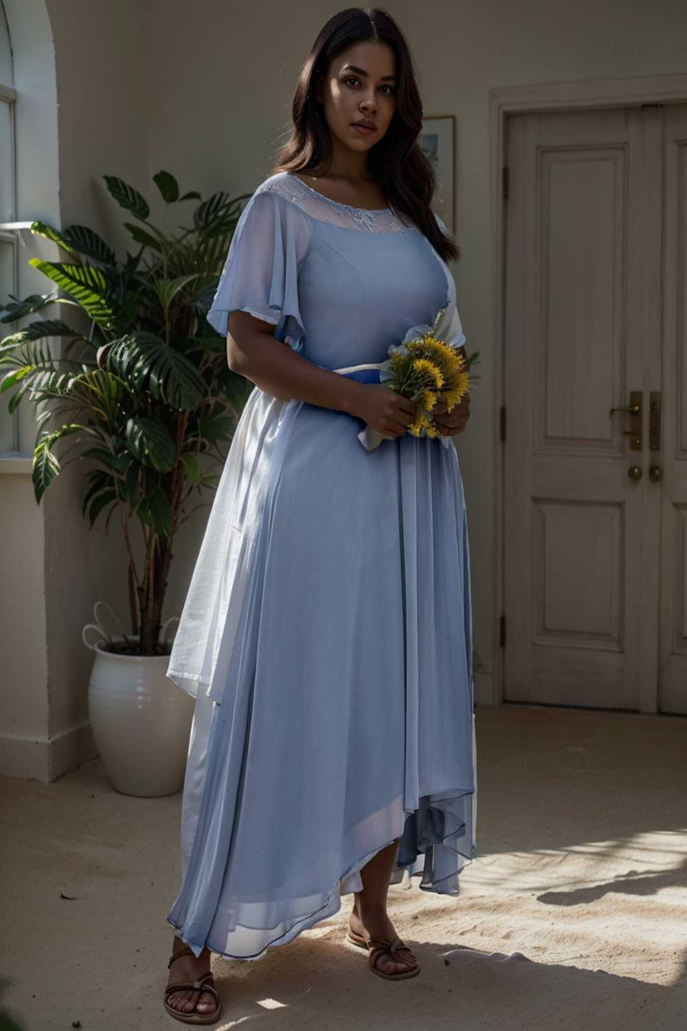 elegant boat neck a line midi dress for plus size women