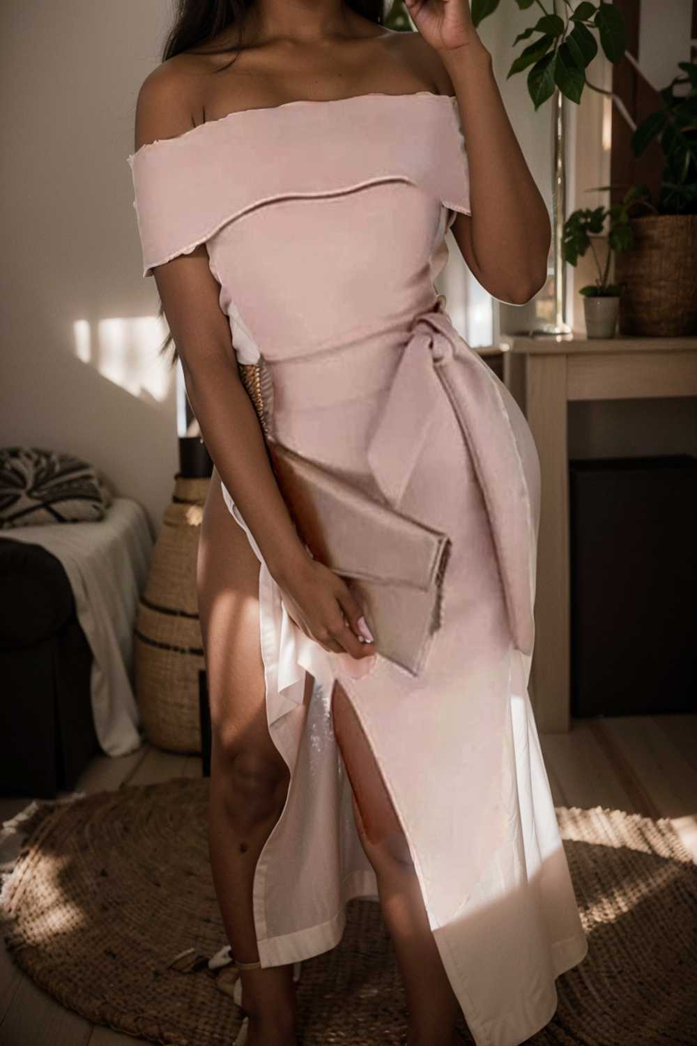elegant off shoulder midi party dress for women