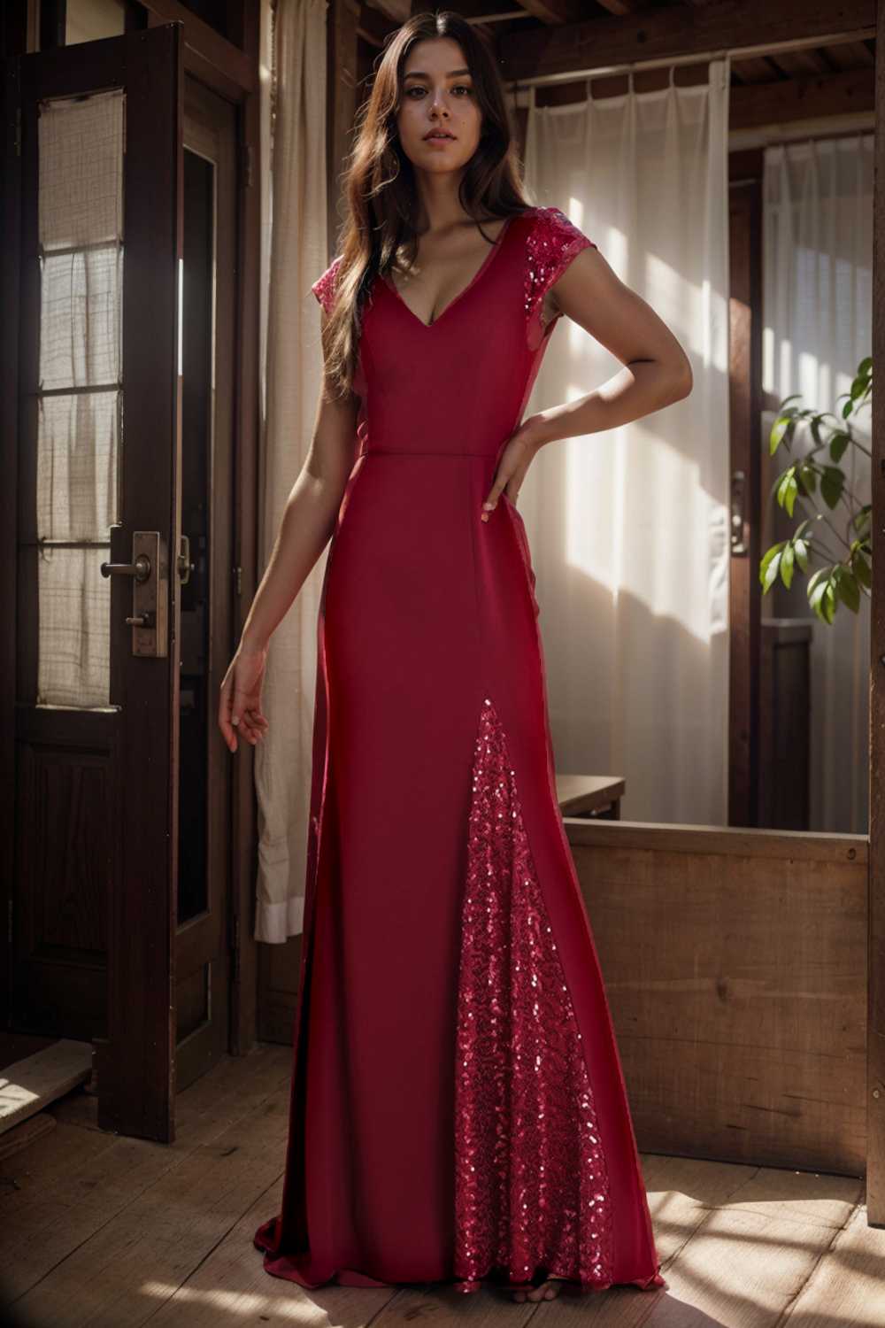 elegant sleeveless deep v neck fishtail evening gown