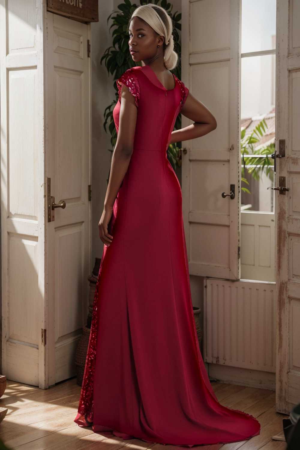 elegant sleeveless deep v neck fishtail evening gown