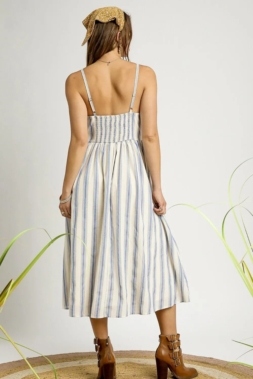 Sound Of Waves Striped Colorful Embroidered Trim Cami Dress