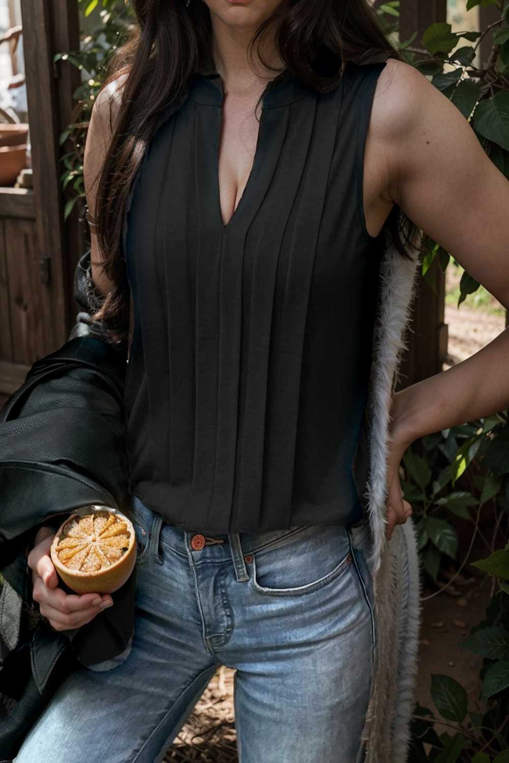fashion elegant pleated v neck sleeveless t shirt