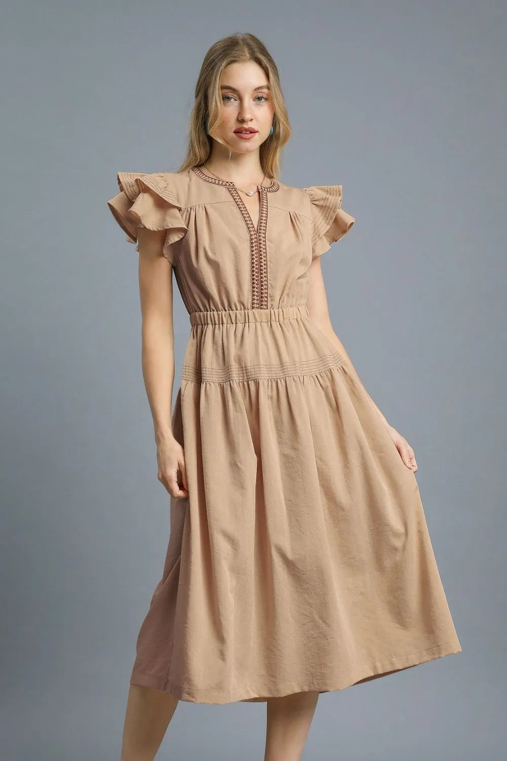 Wandering The Shoreline Ruffled Midi Dress