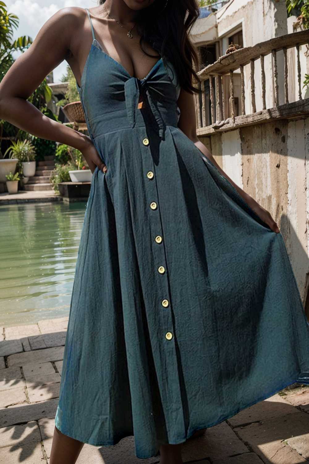 floral v neck tie spaghetti strap beach midi dress