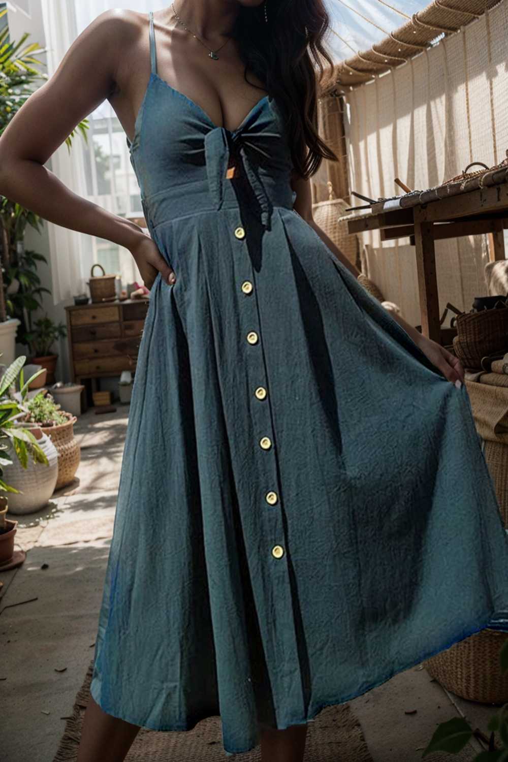 floral v neck tie spaghetti strap beach midi dress