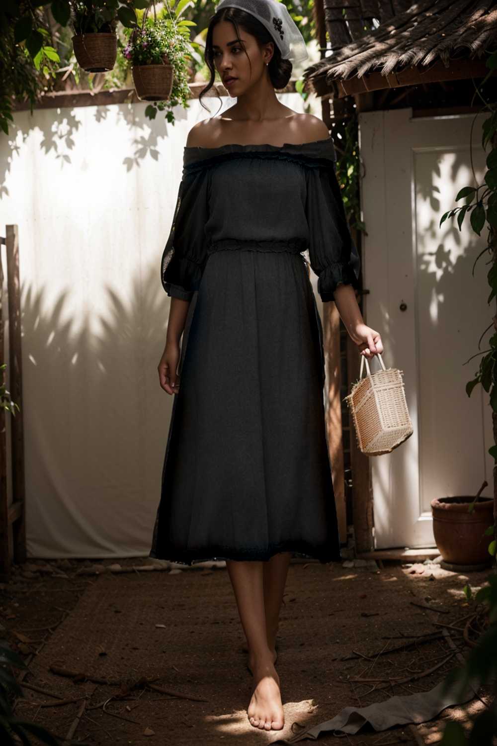 frilled off shoulder flounce sleeve midi dress