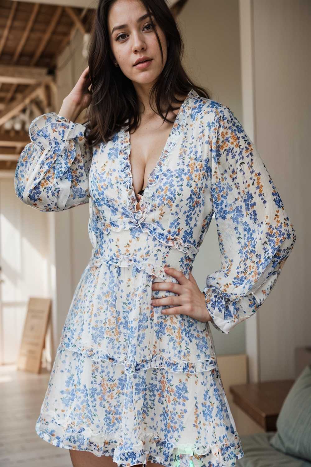 loose leopard print v neck dress drop shoulder a line closed cape paneled