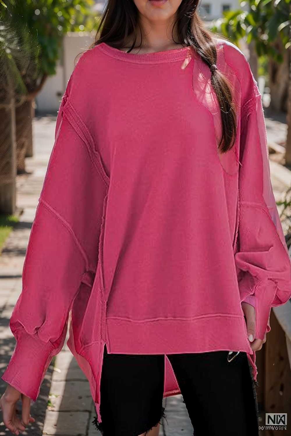 oversized crewneck pullover workout long sleeve hoodie