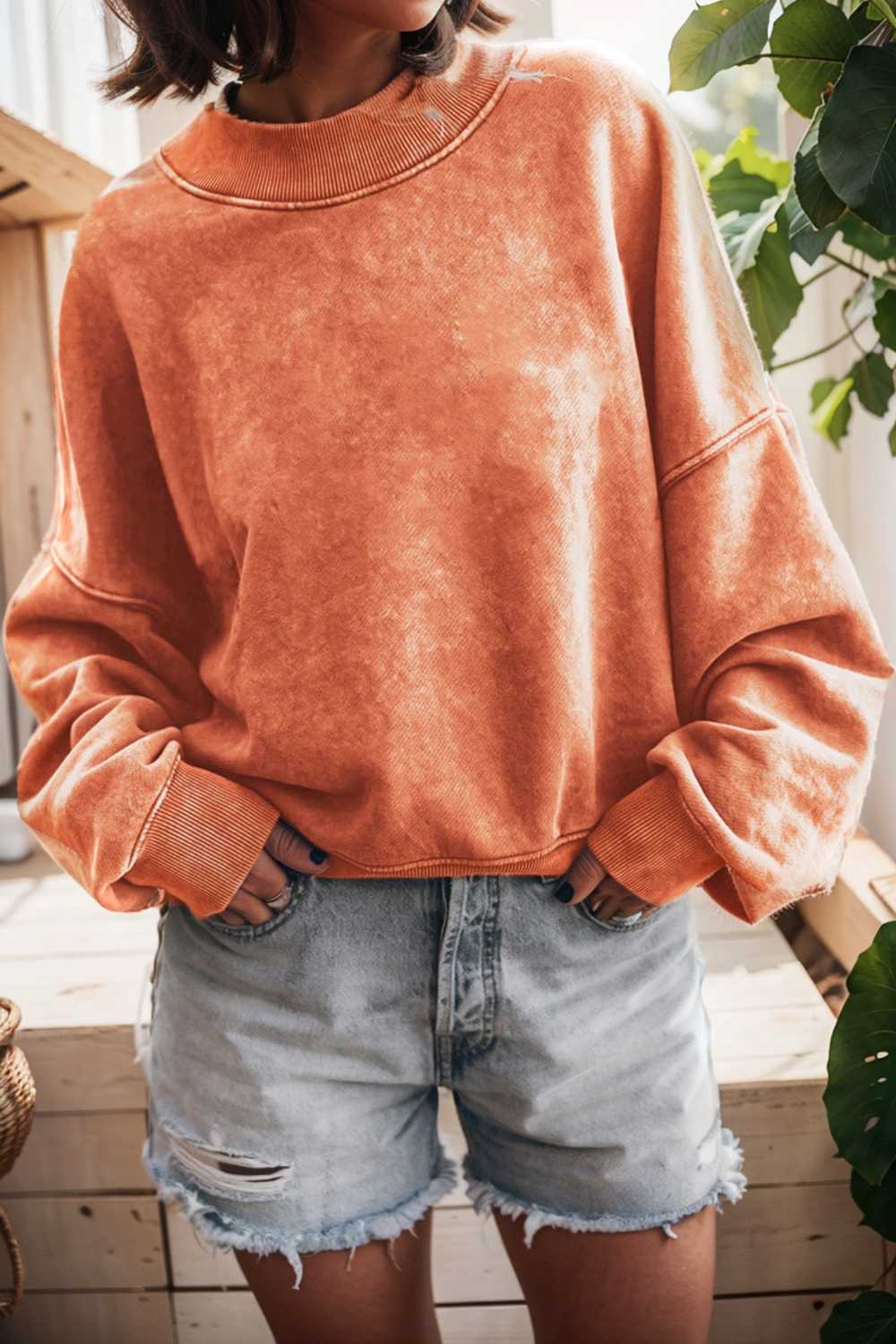 oversized crewneck pullover workout long sleeve hoodie
