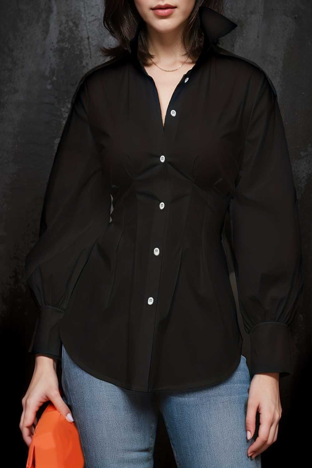 plus size casual blouse women s plus solid button up lantern sleeve turn down collar nipped waist blouse