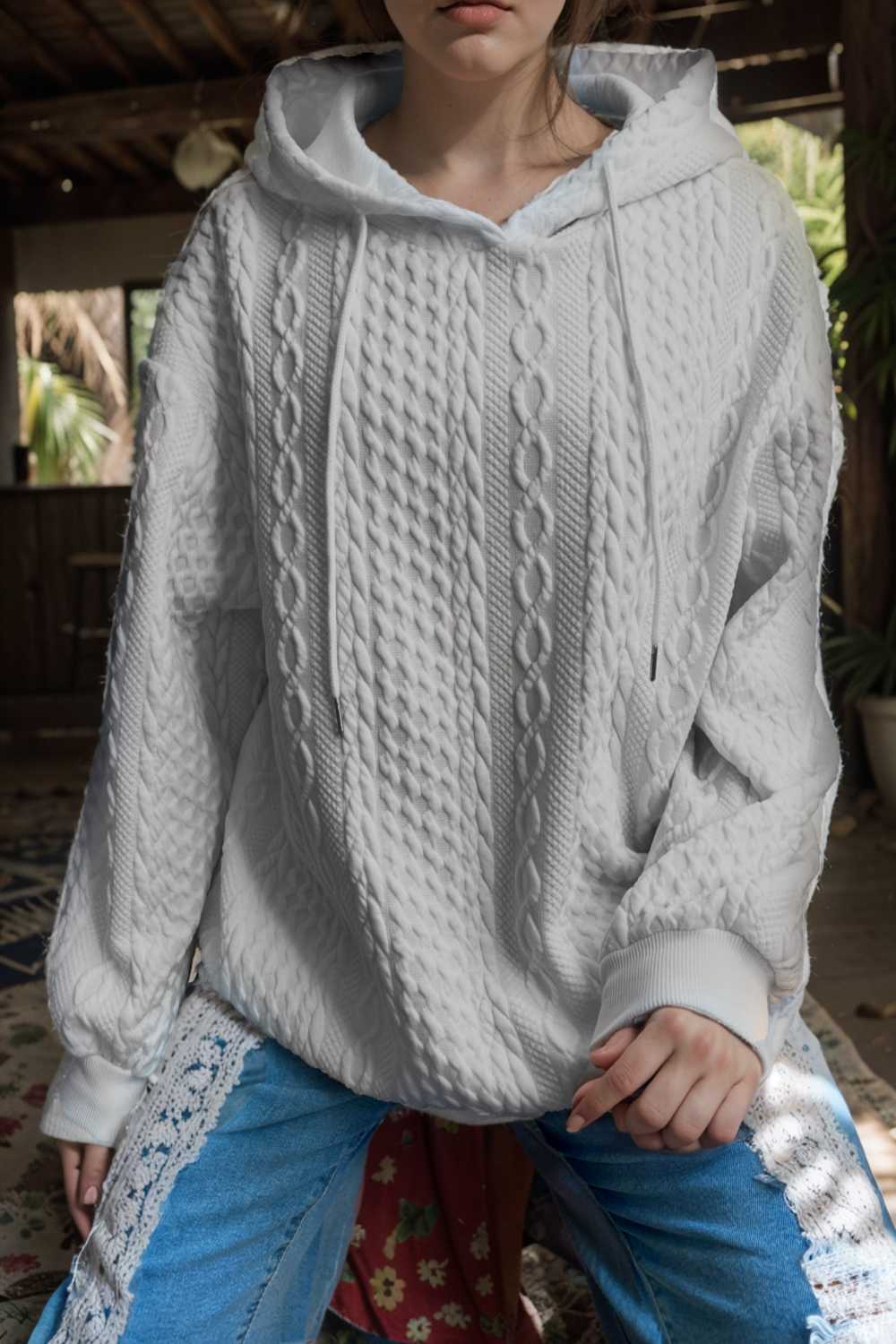 plus size casual hoodie women s plus solid ribbed long sleeve slight stretch hoodie drawstring sweatshirt