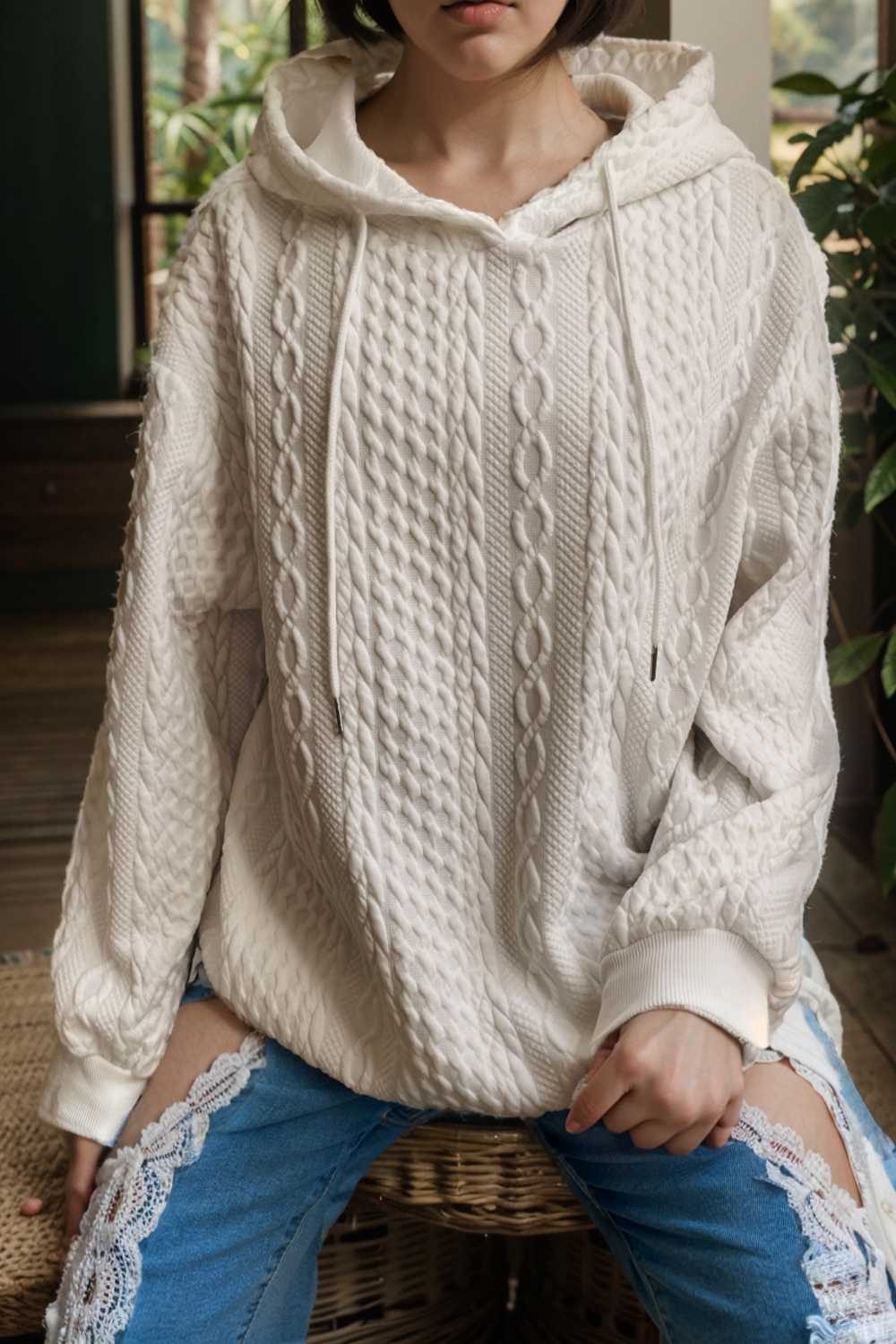 plus size casual hoodie women s plus solid ribbed long sleeve slight stretch hoodie drawstring sweatshirt