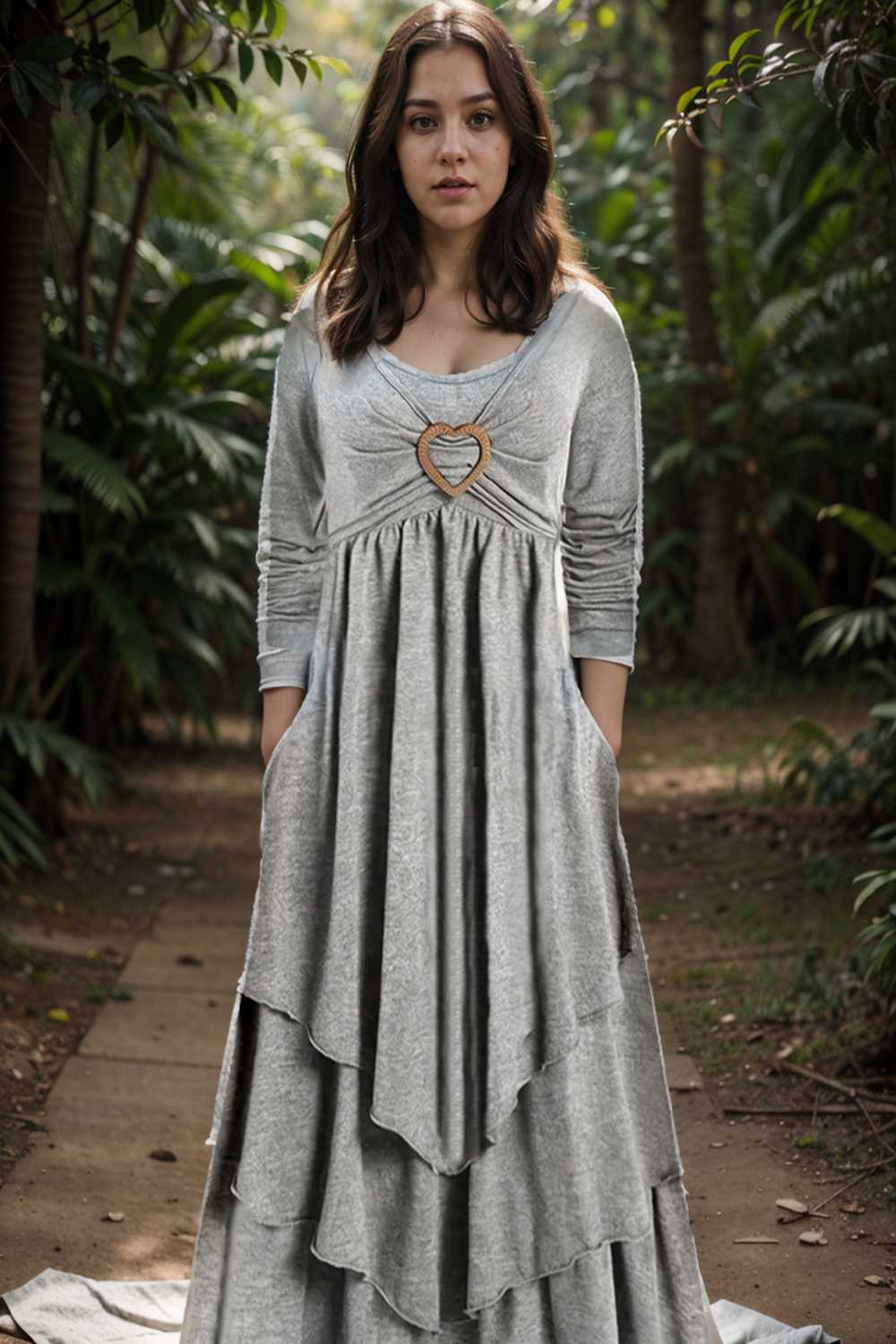 plus size elegant dress women s plus plain long sleeve layered heart ring decor round neck maxi dress