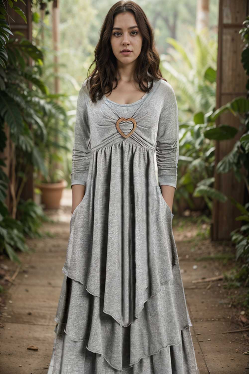 plus size elegant dress women s plus plain long sleeve layered heart ring decor round neck maxi dress