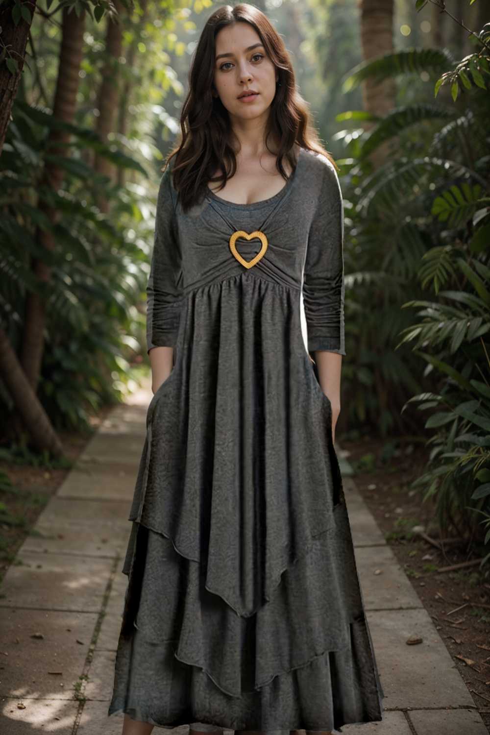 plus size elegant dress women s plus plain long sleeve layered heart ring decor round neck maxi dress
