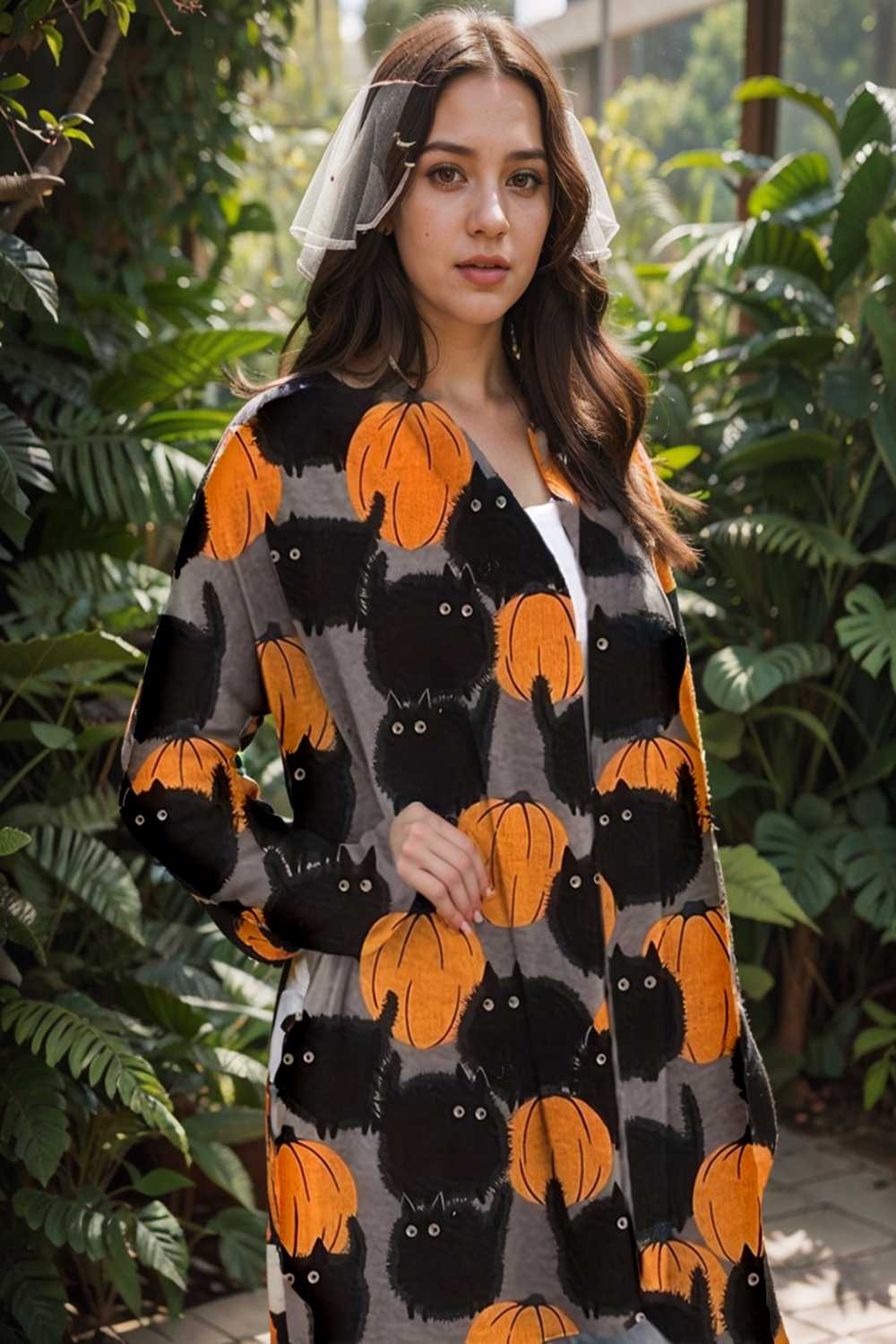 plus size halloween coat women s pus allover cat pumpkin print long sleeve open front medium stretch cardigan overcoat