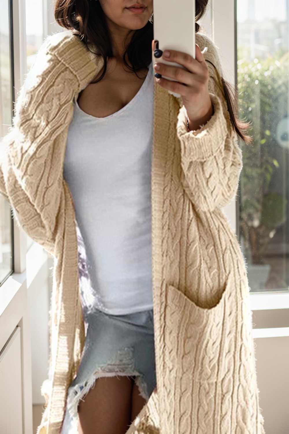 pocket twist long sweater cardigan