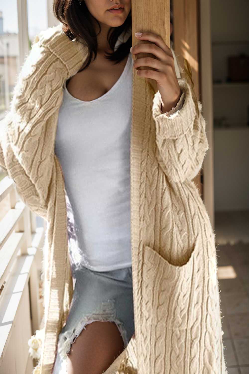pocket twist long sweater cardigan