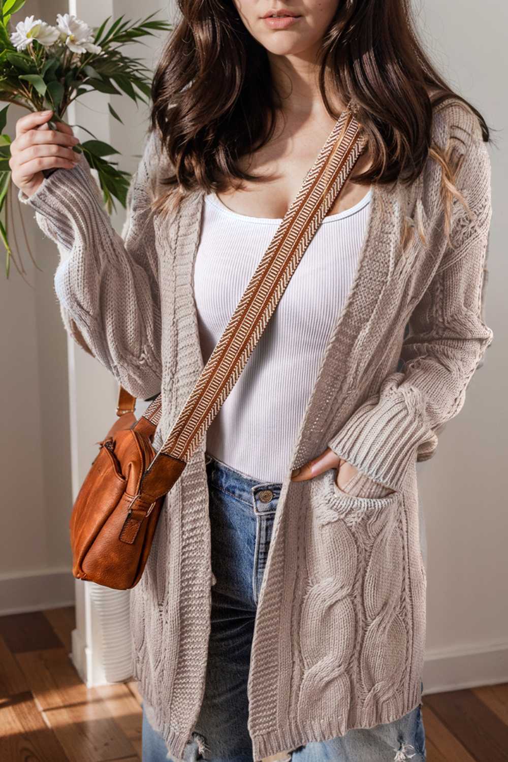 pocket twist long sweater cardigan