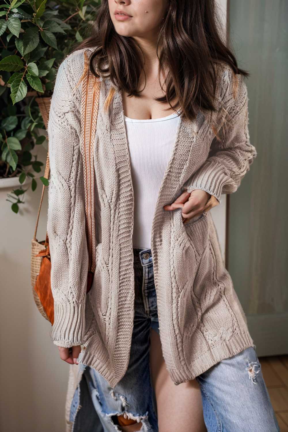 pocket twist long sweater cardigan
