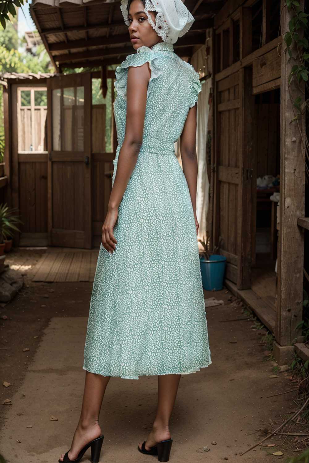 printed tied flutter sleeve midi dress