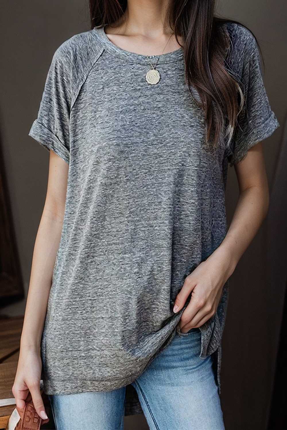 round neck solid loose short sleeve t shirt