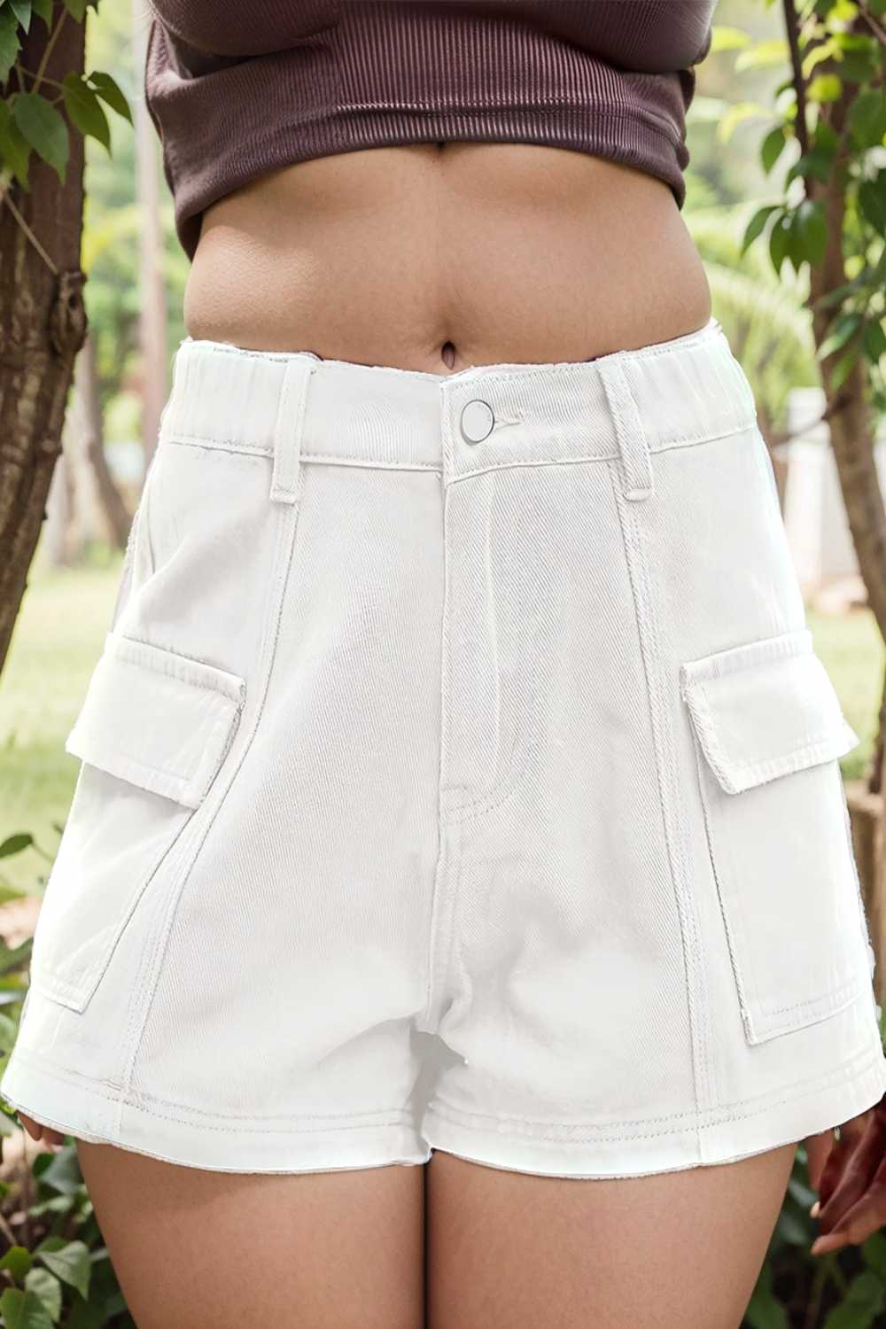 sexy button pocket denim cargo pants