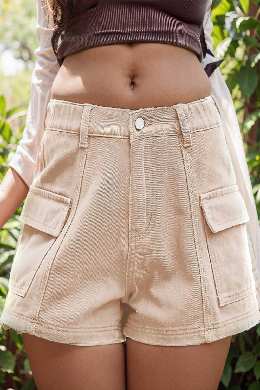 sexy button pocket denim cargo pants