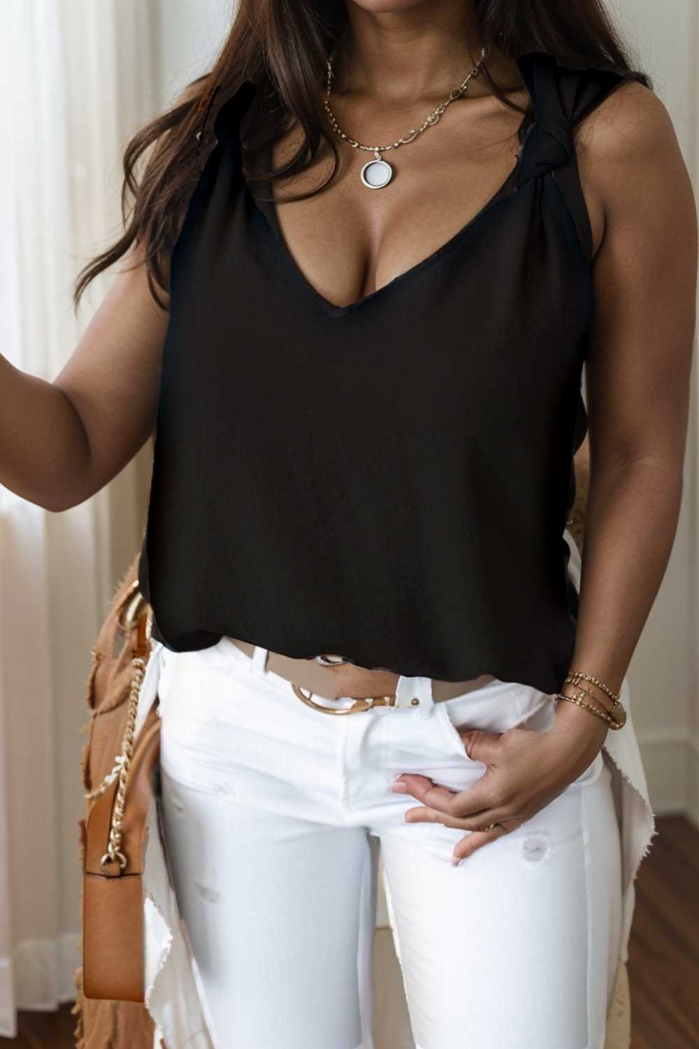 silk satin v neck casual sleeveless camisole tank top