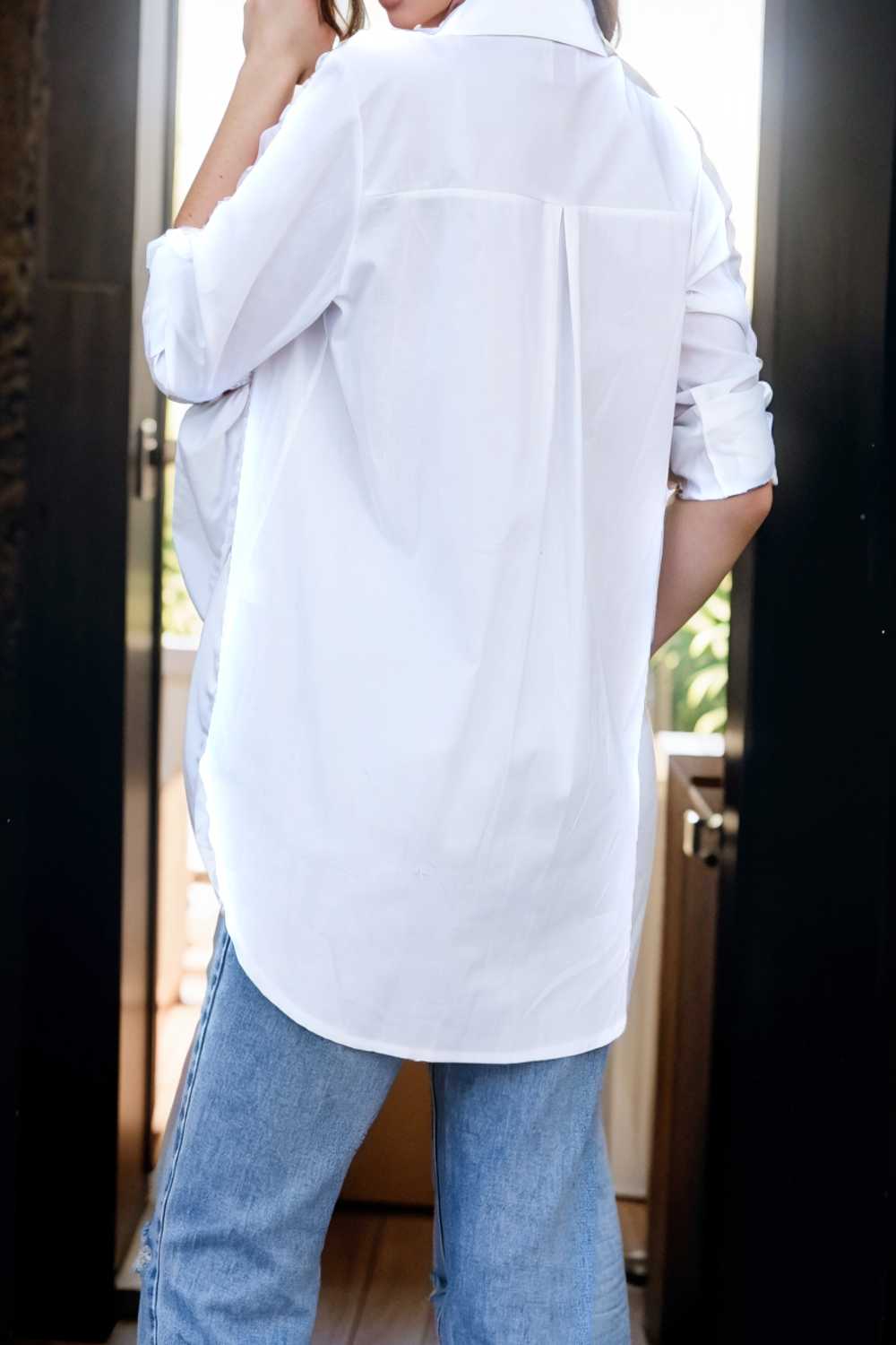 simple long sleeve v neck button blouses
