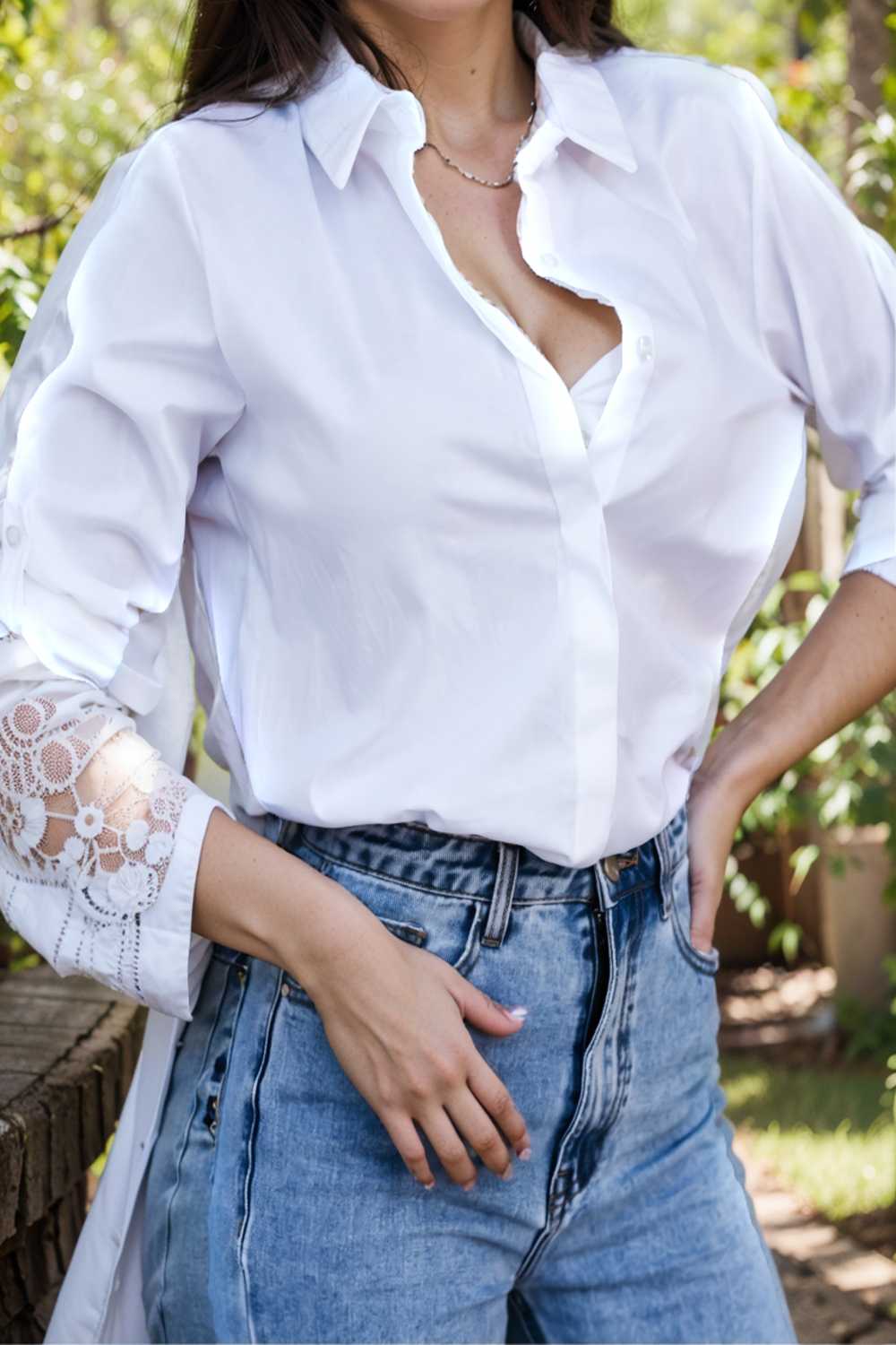 simple long sleeve v neck button blouses