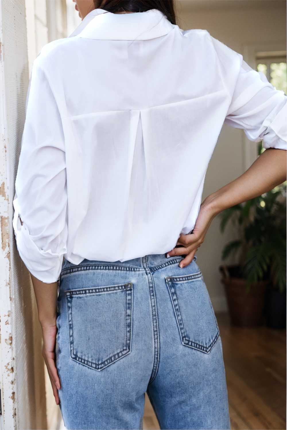 simple long sleeve v neck button blouses