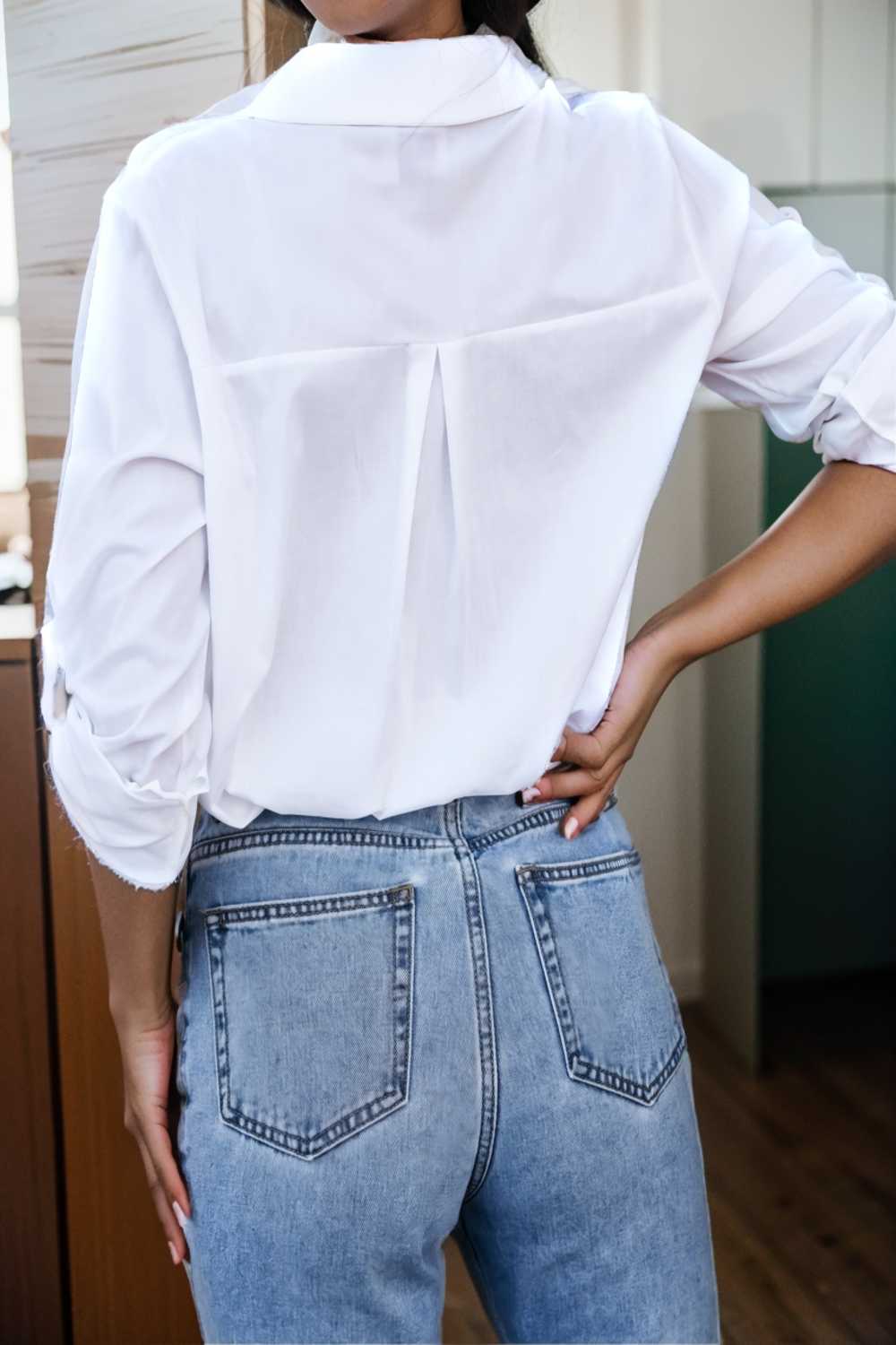 simple long sleeve v neck button blouses