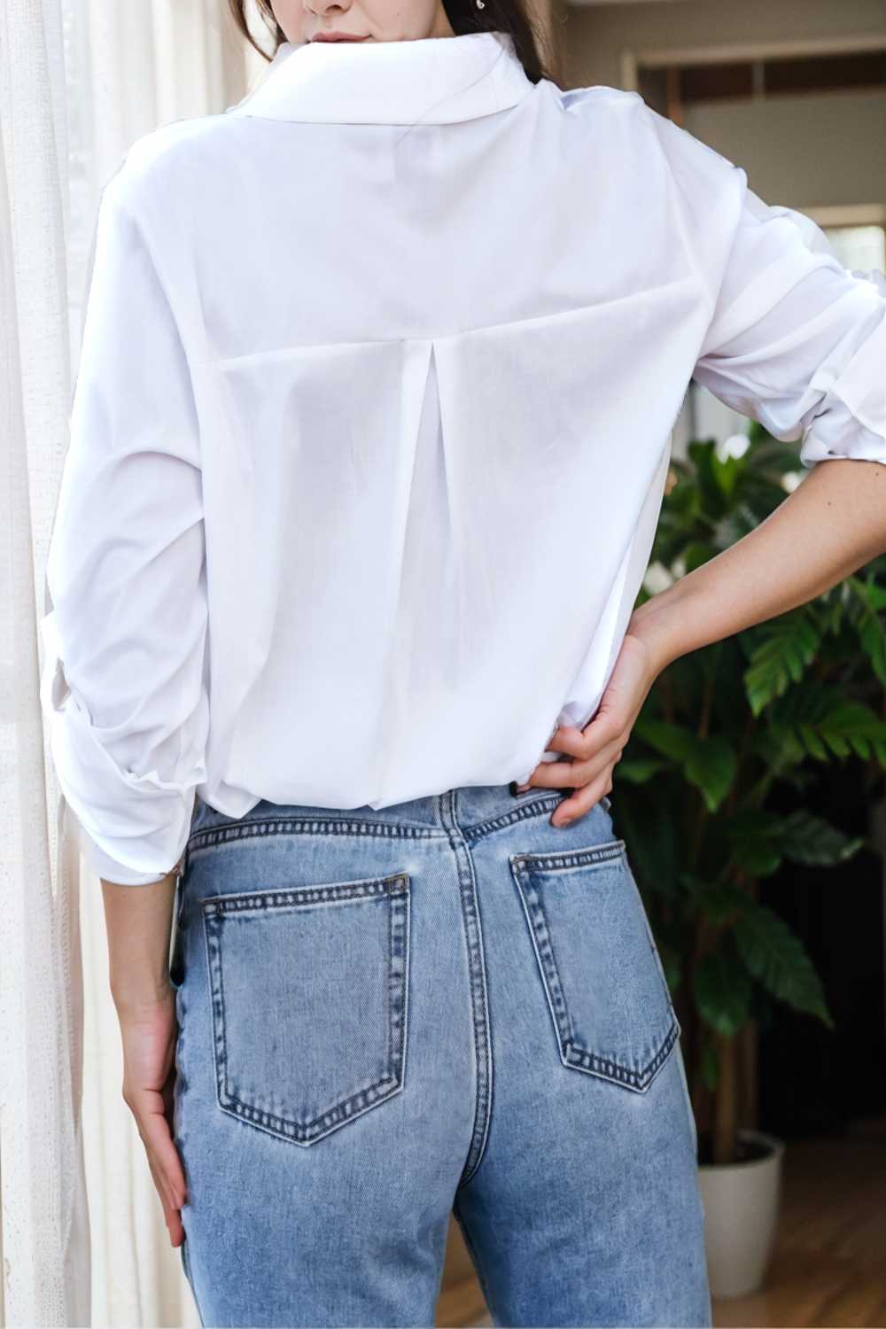simple long sleeve v neck button blouses