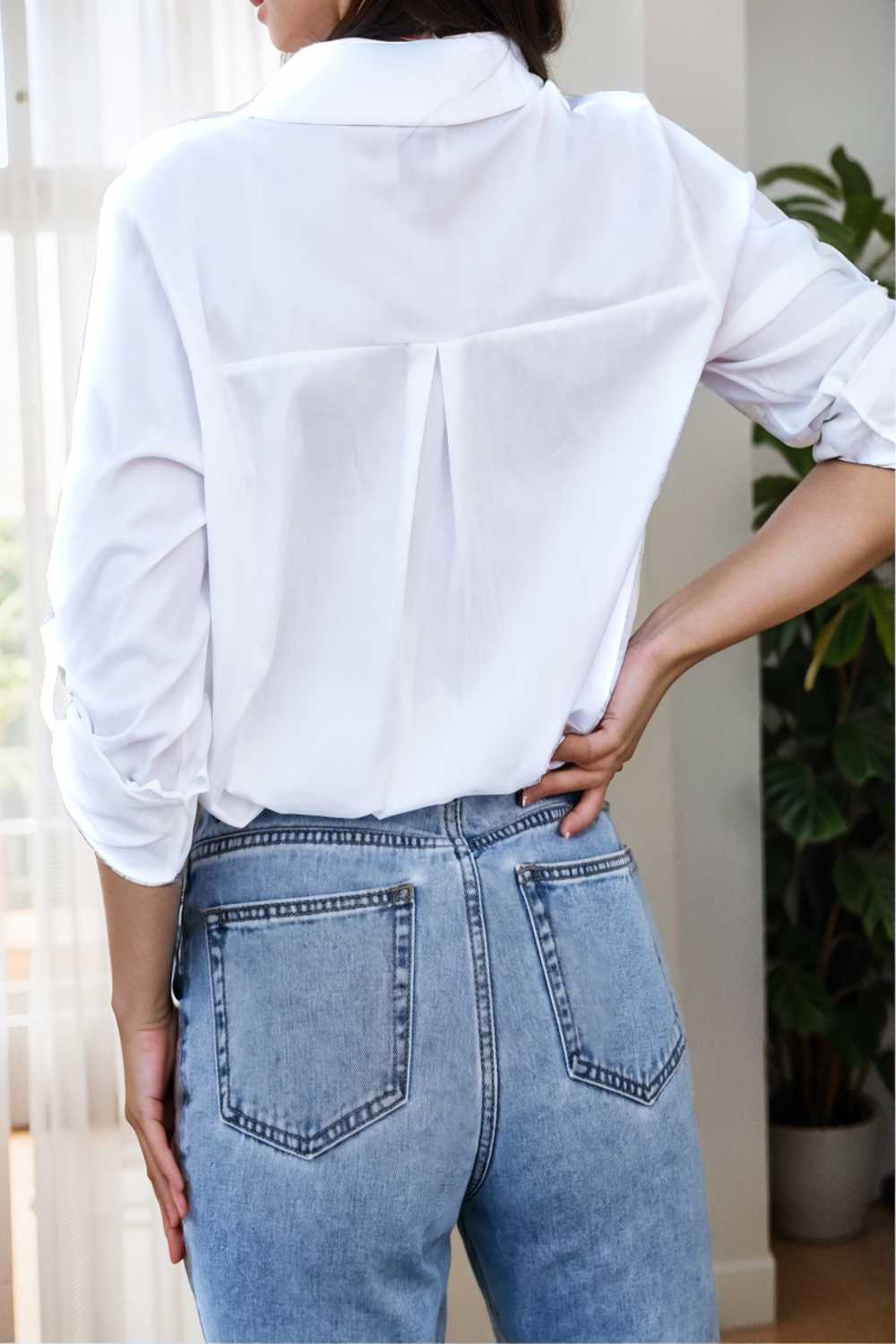 simple long sleeve v neck button blouses