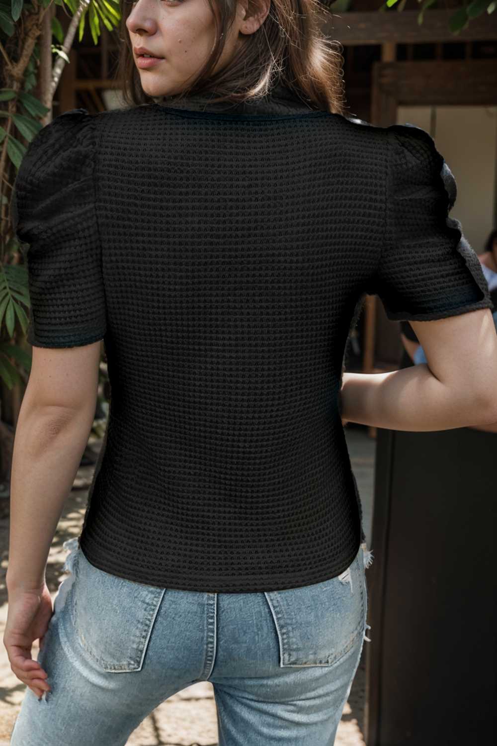 simple round neck pleated short sleeve t shirt circular cap drop shoulder scoop jewel closed