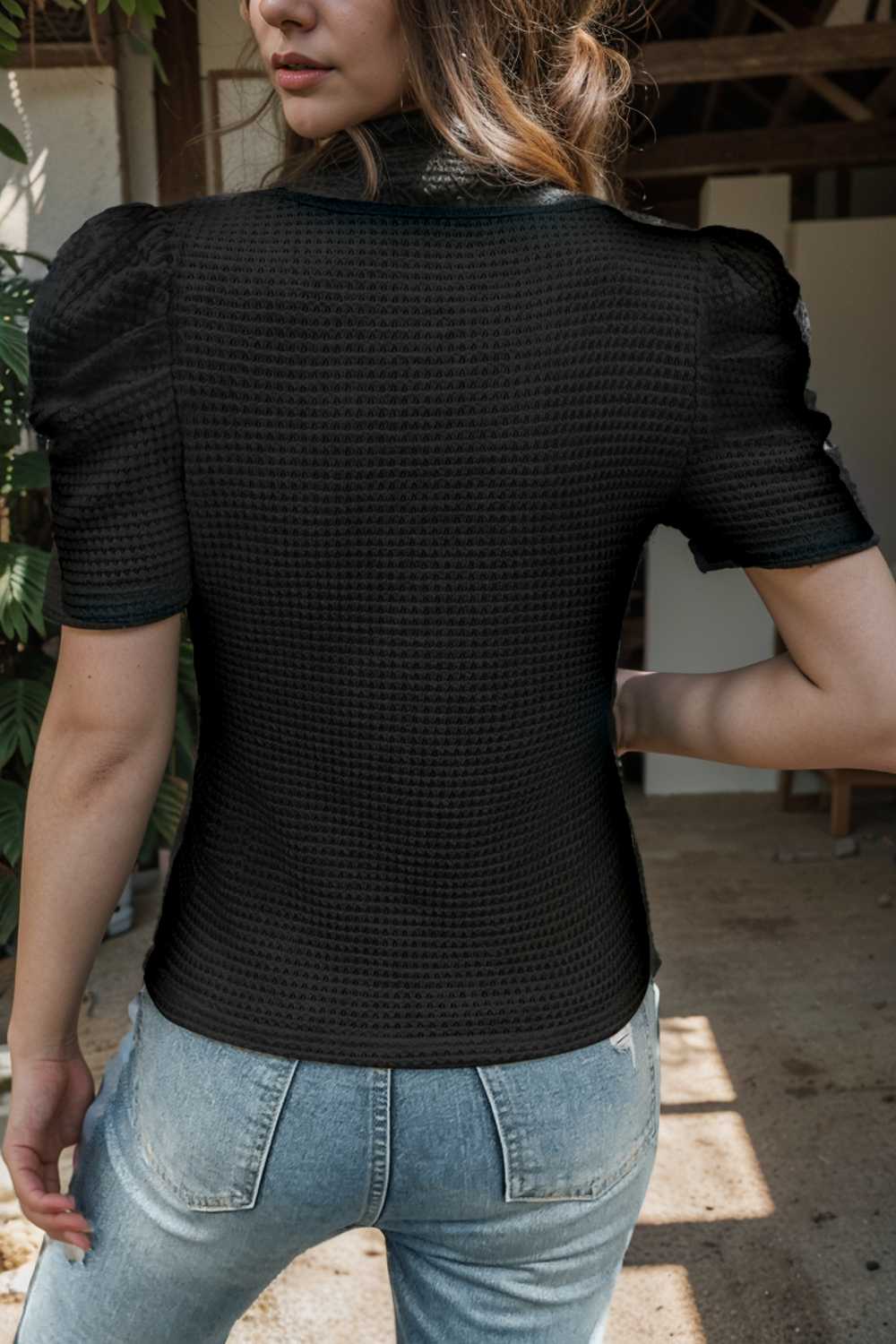 simple round neck pleated short sleeve t shirt circular cap drop shoulder scoop jewel closed