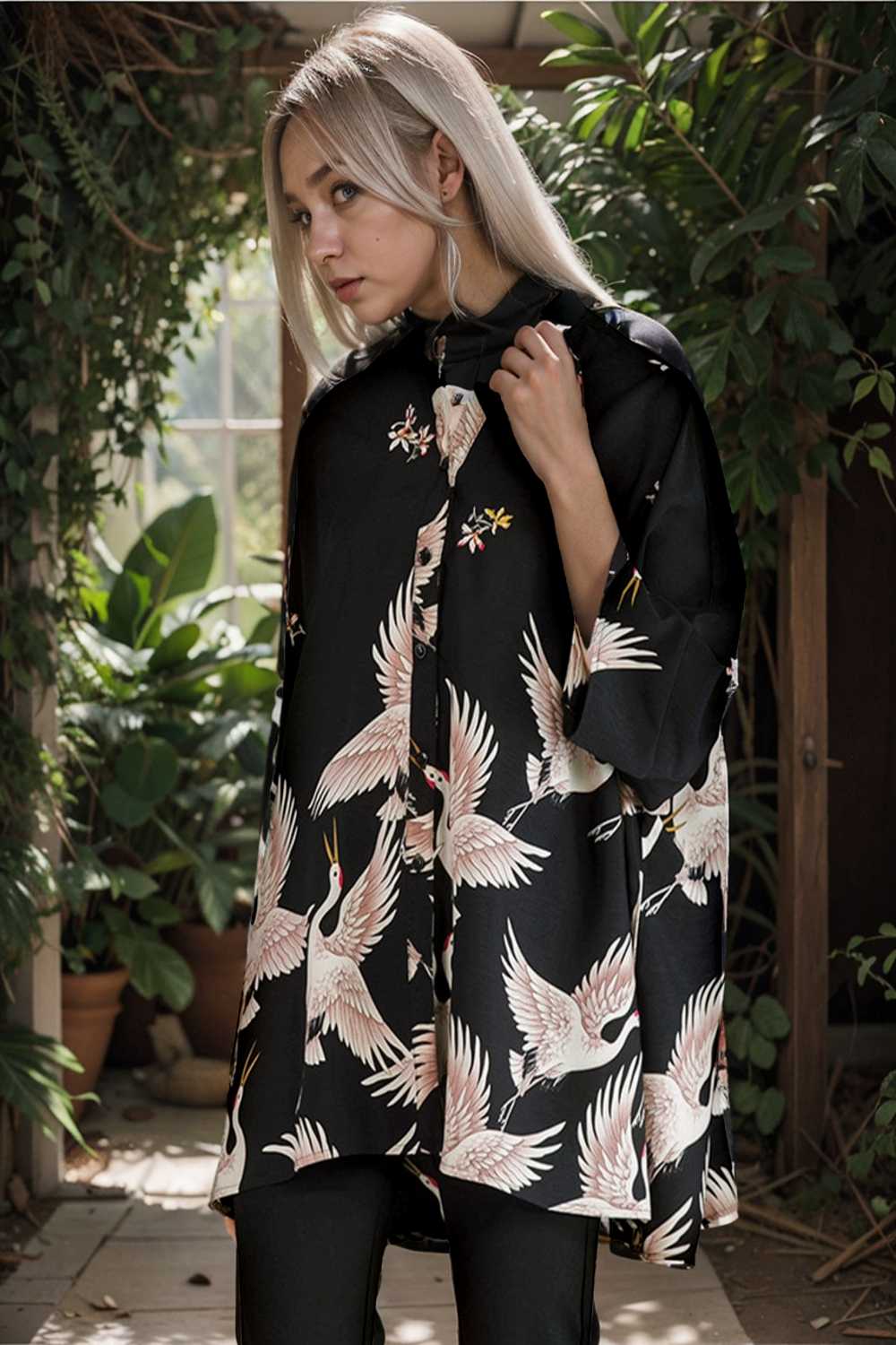 size curve blouses crane print loose oversized blouse