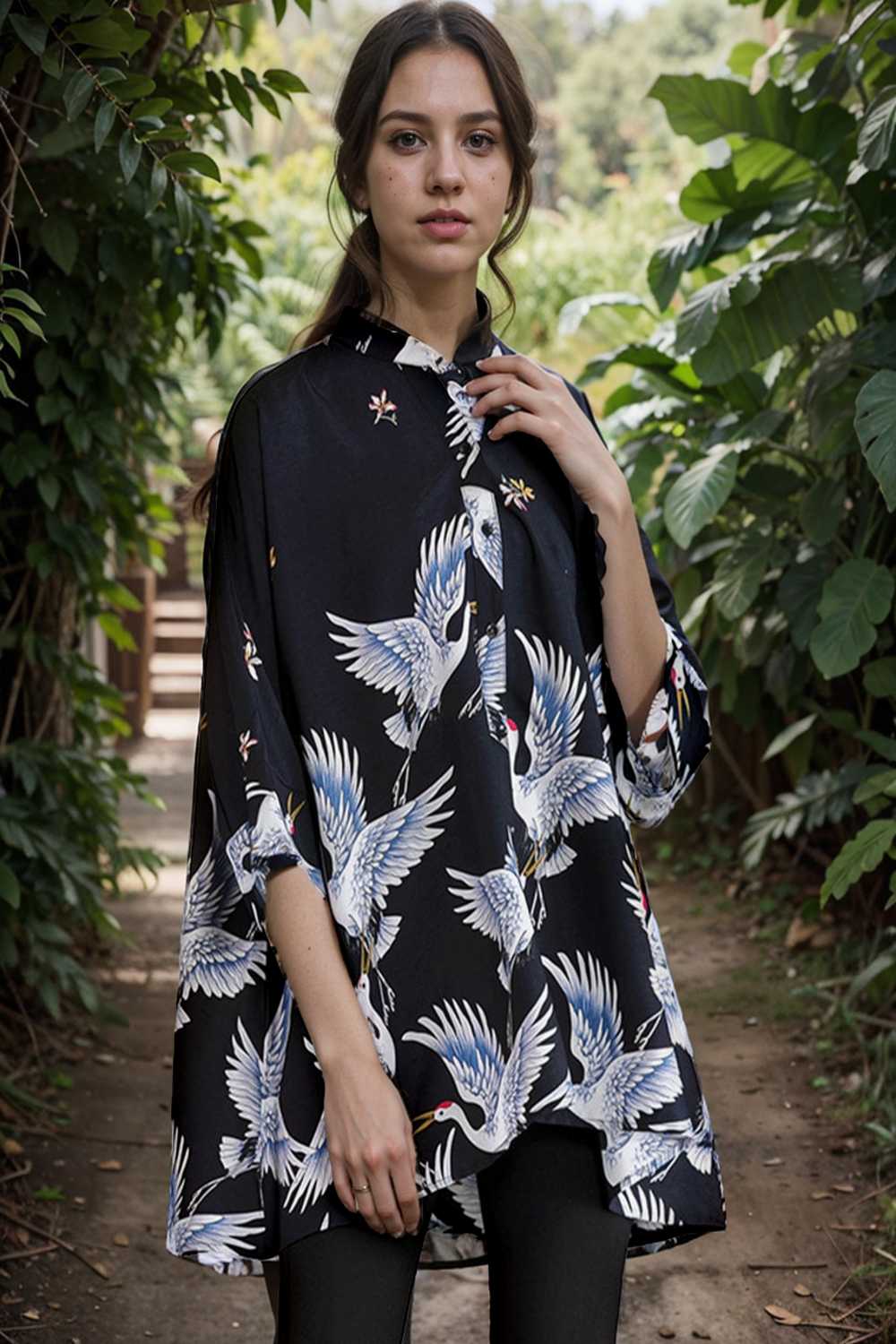 size curve blouses crane print loose oversized blouse