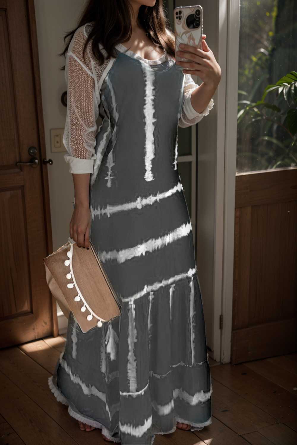 sling stripe print sleeveless fitted dress
