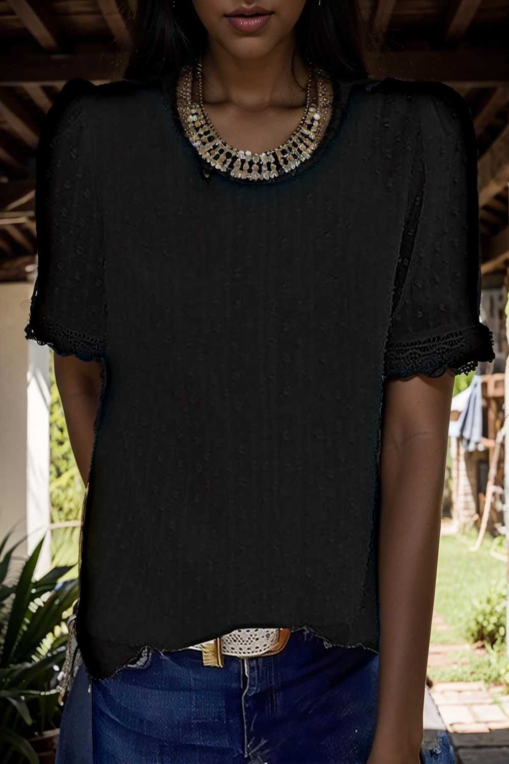 solid chiffon round neck short sleeve top