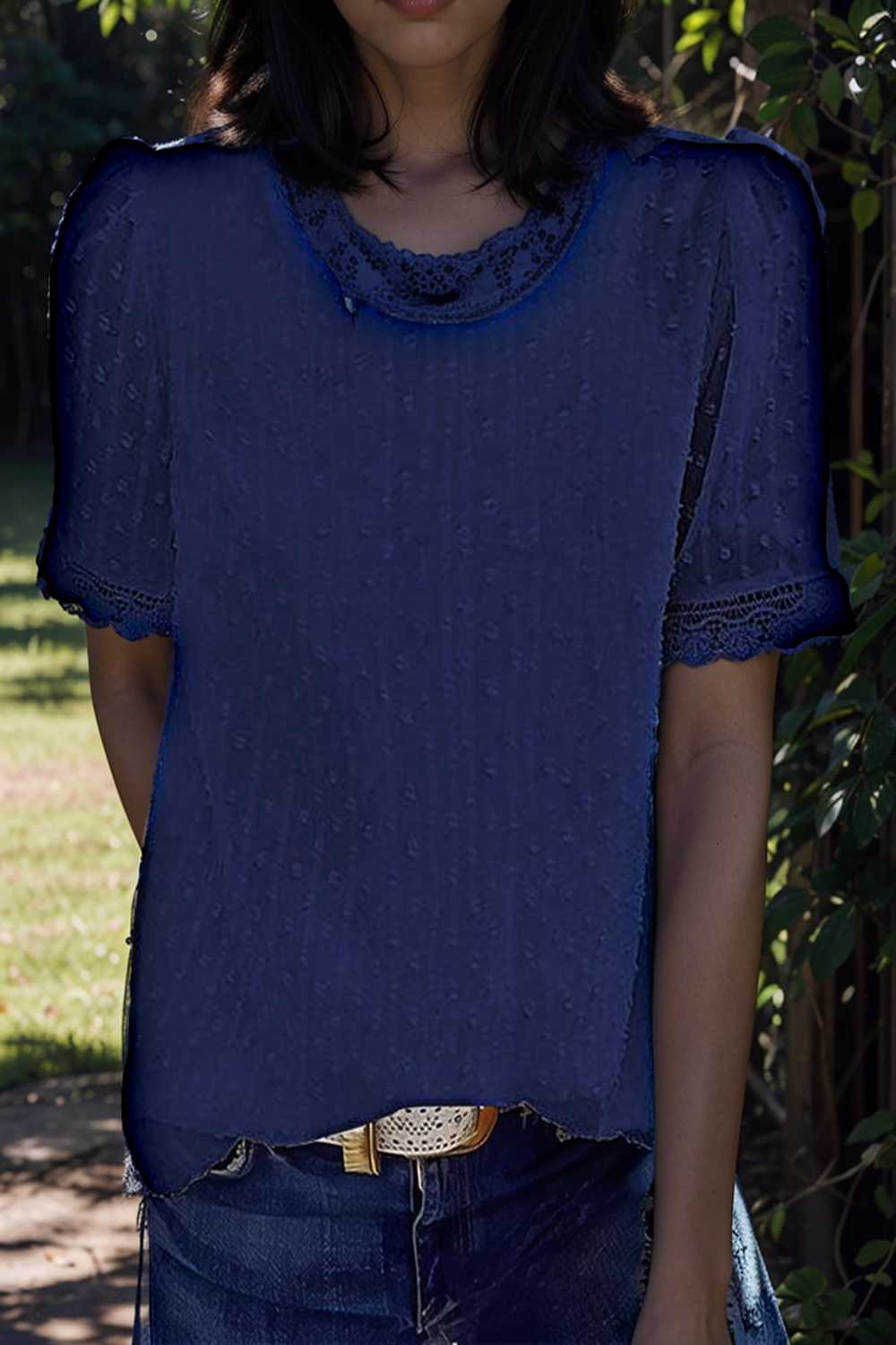 solid chiffon round neck short sleeve top