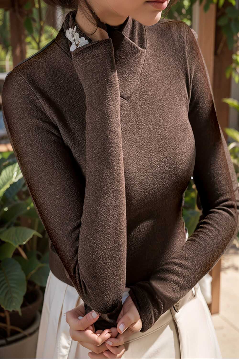 solid cozy mock neck long sleeve t shirt